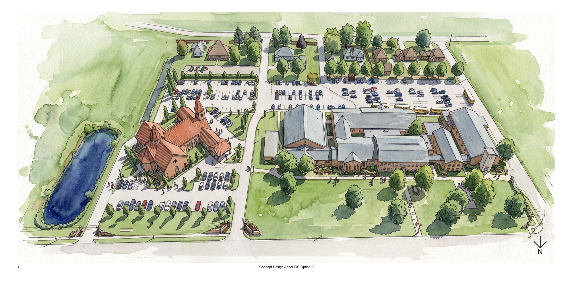 Preliminary concept watercolor of the new church